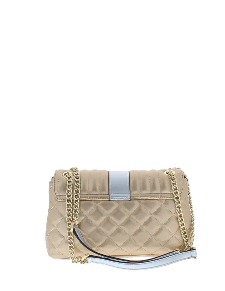 Women's bag with two compartments and sliding strap, gold-silver