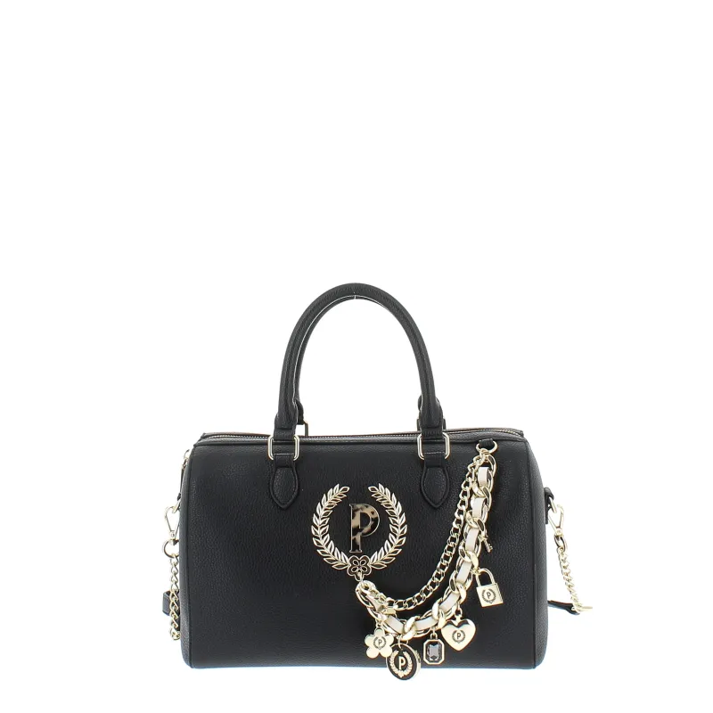 Pollini Damen-Bowlingtasche mit Kettenzubehör, schwarz