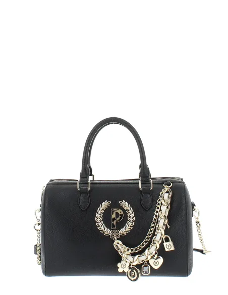 Pollini women's bowling bag with chain accessory, black