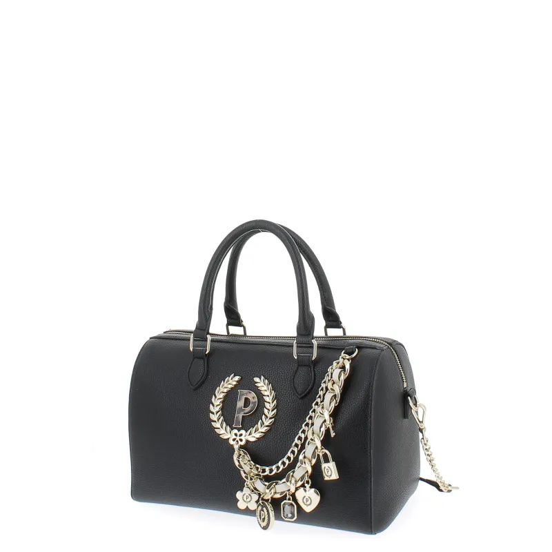 Pollini women's bowling bag with chain accessory, black 2