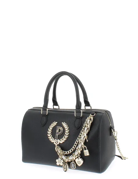 Pollini women's bowling bag with chain accessory, black