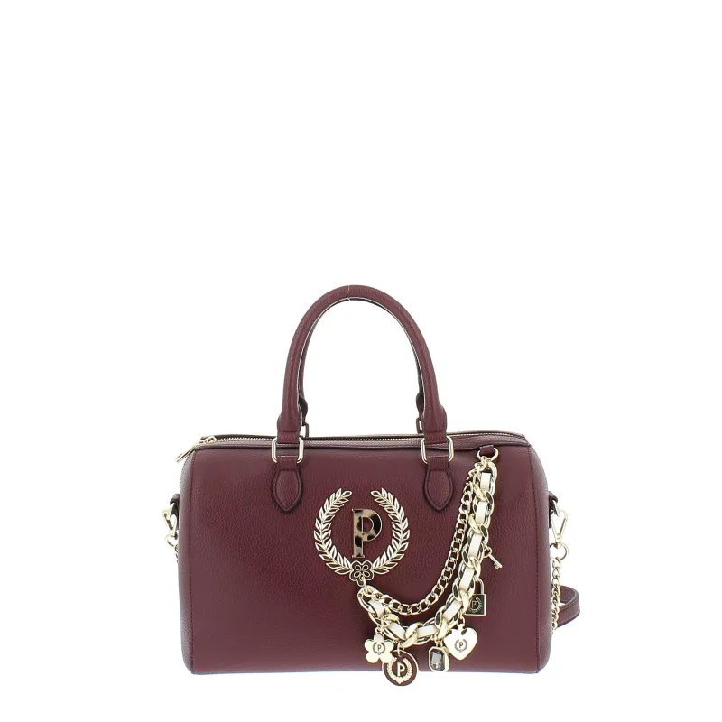Pollini women's bowling bag with chain accessory, bordeaux