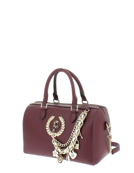 Pollini women's bowling bag with chain accessory, bordeaux