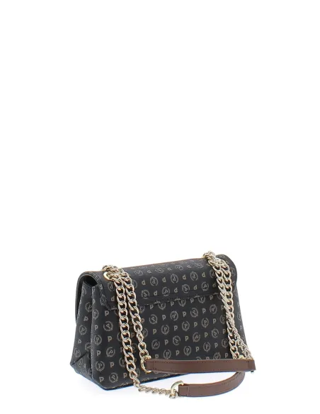 Borsa donna con pattina e due comparti Pollini Heritage, nero-marrone
