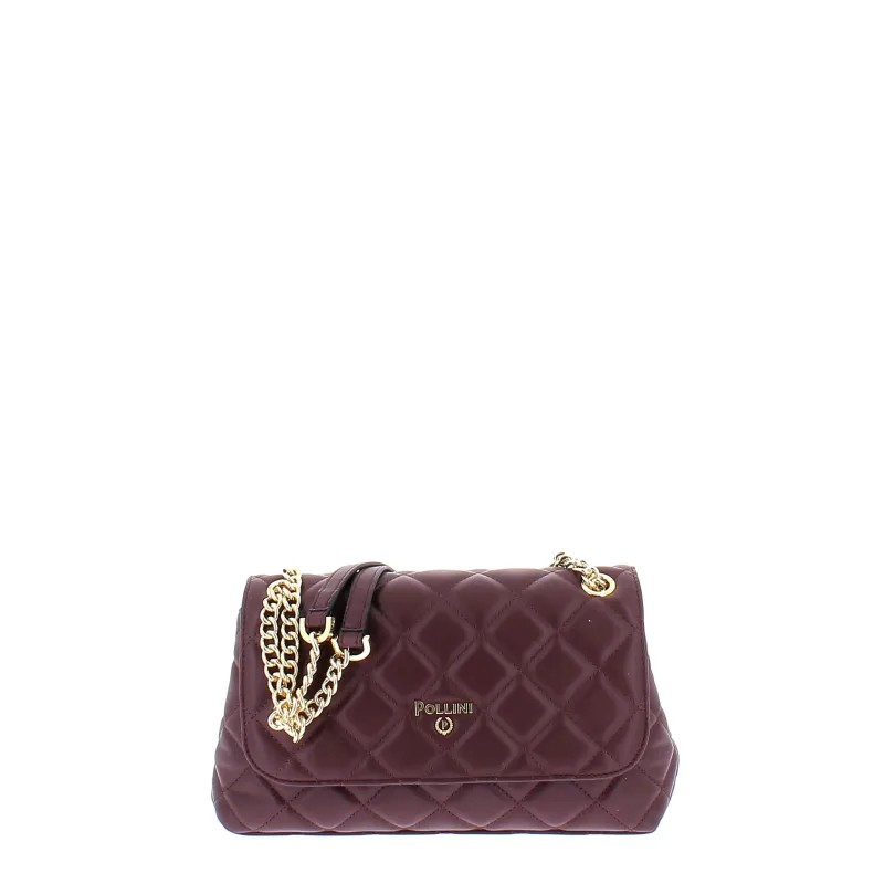 Quilted women's bag with flap closure, burgundy