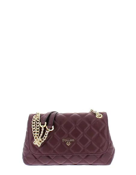 Quilted women's bag with flap closure, burgundy