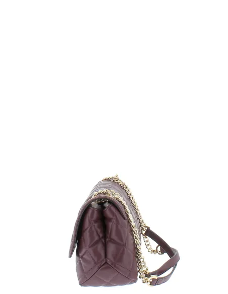 Borsa donna trapuntata con tracolla in catena Pollini, bordeaux