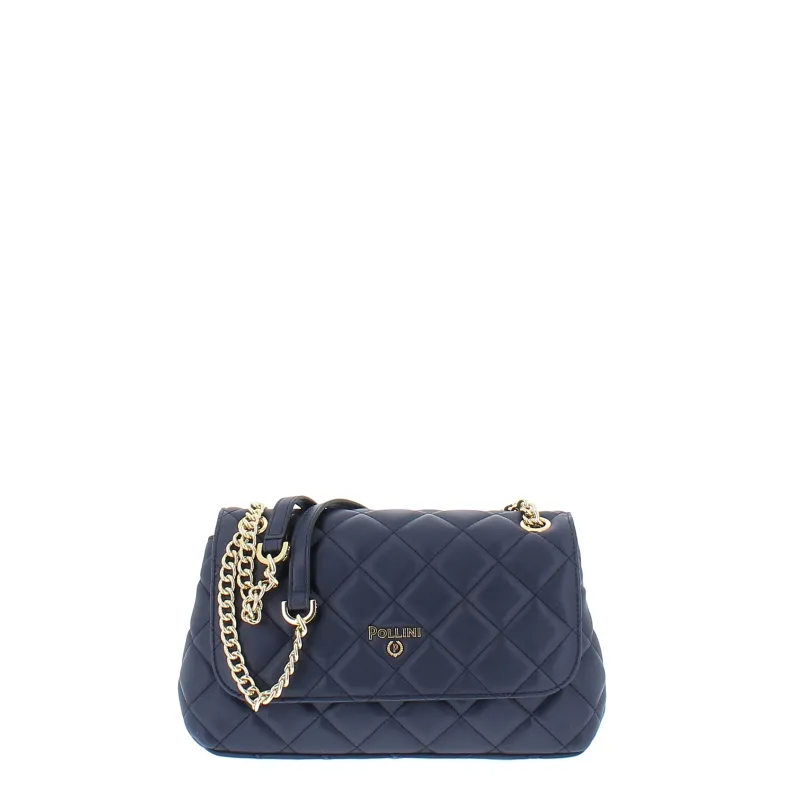 Quilted women's bag with flap closure, navy blue