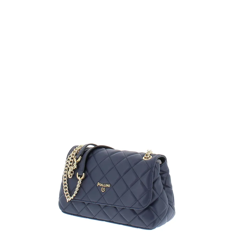 Borsa donna trapuntata con tracolla in catena Pollini, blu 2
