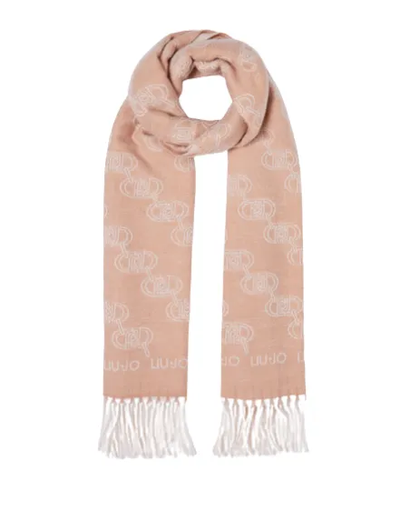 Stola Liu Jo  jacquard con logo in catena, Cammello