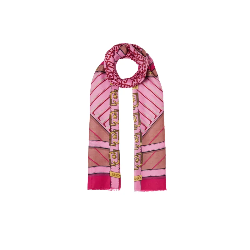 Schal mit Grafikdruck und Logo-Kette Liu Jo, magenta