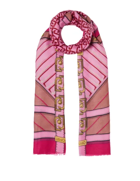 Liu Jo Scarf with graphic print and logo chain, magenta