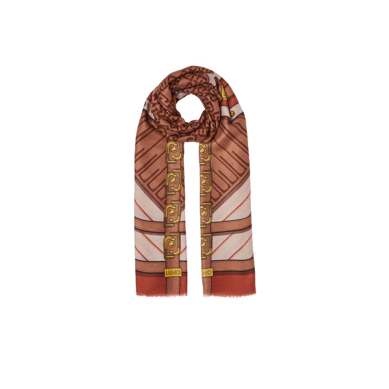 Schal mit Grafikdruck und Logo-Kette Liu Jo, braun
