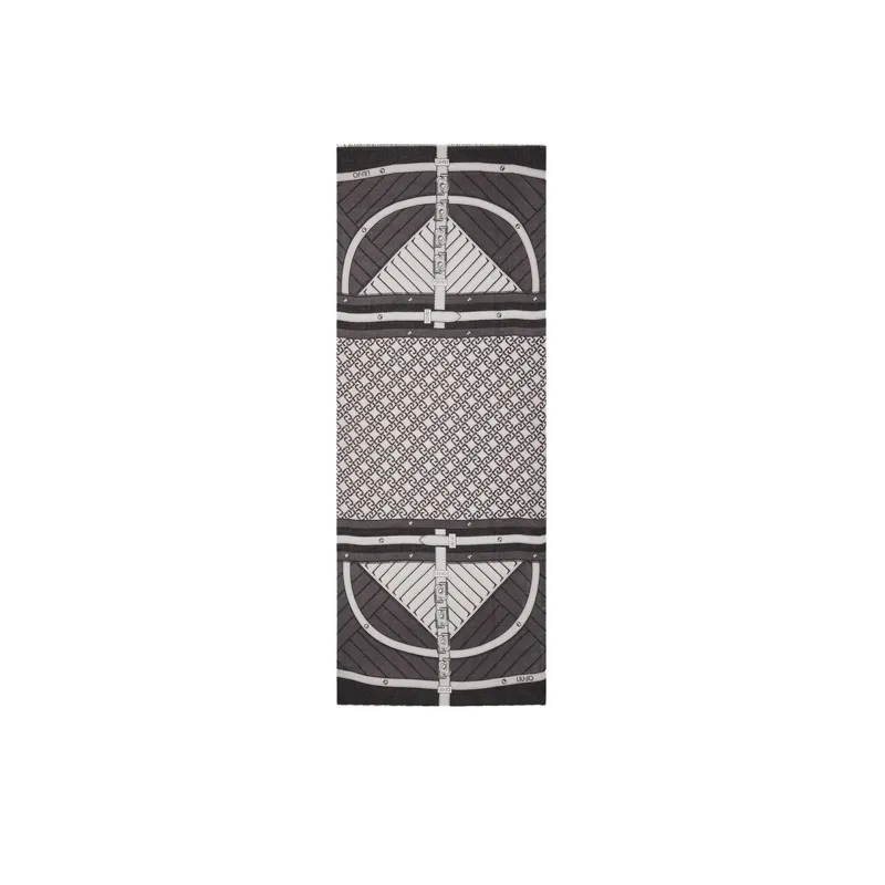 Liu Jo Scarf with graphic print and logo chain, black 2