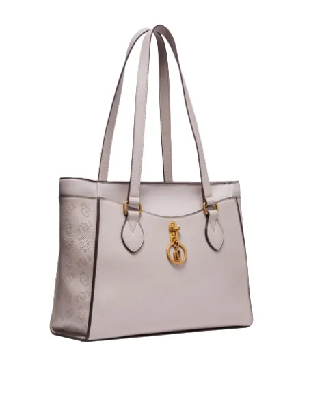 Liu Jo shopping bag with zip fastener and front pocket, taupe