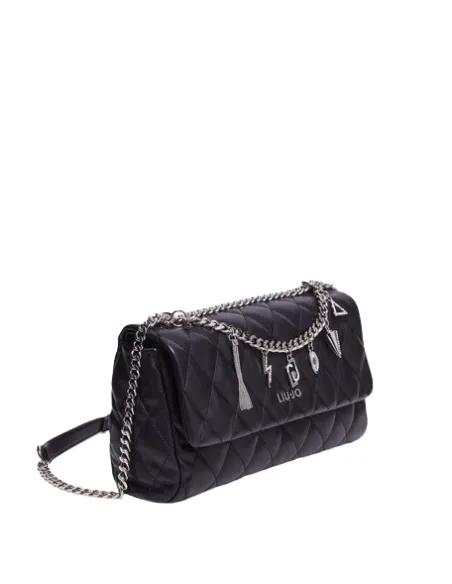 Borsa donna con pattina e accessorio in catena Liu Jo, nera