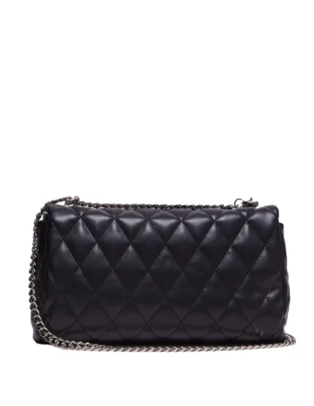 Borsa donna con pattina e accessorio in catena Liu Jo, nera