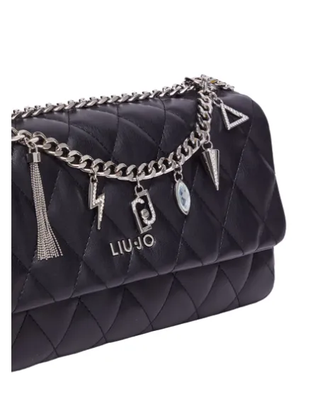Borsa donna con pattina e accessorio in catena Liu Jo, nera
