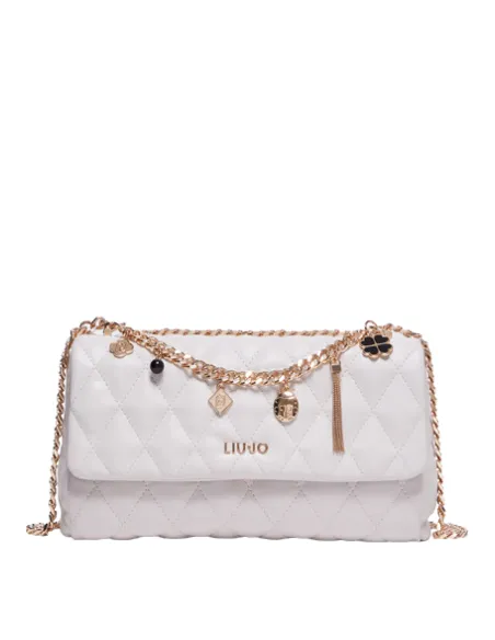 Liu Jo Quilted bag with chain strap and charms, ivory