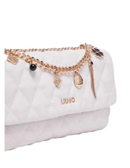 Borsa donna con pattina e accessorio in catena Liu Jo, avorio