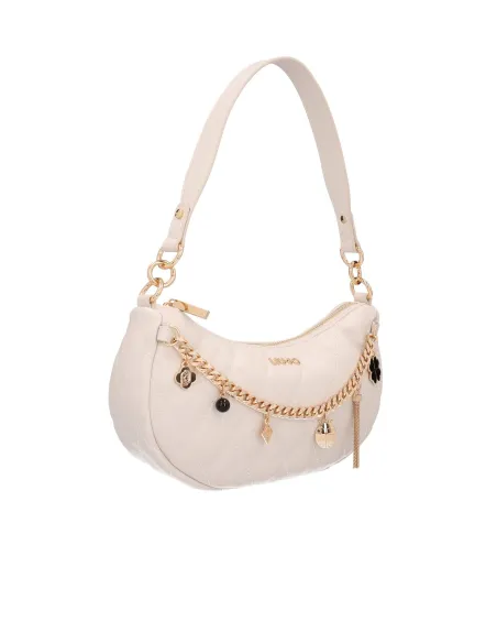 Borsa donna trapuntata con accessorio in catena Liu Jo, avorio