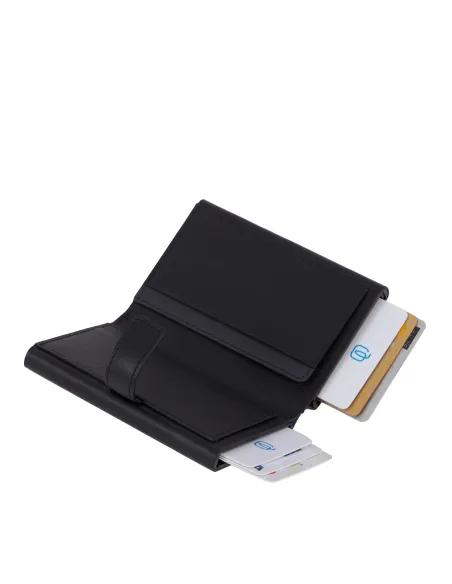 Piquadro Urban Double compact wallet for cash and credit cards with sliding system, black-grey