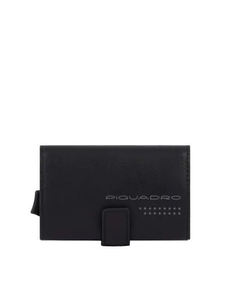 Piquadro Urban Metal and leather credit card holder with easy slide-out, black
