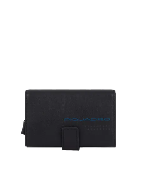 Piquadro Urban Metal and leather credit card holder with easy slide-out, black-grey