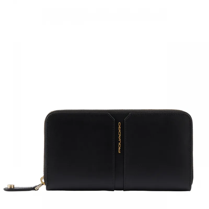 Portafogli donna in pelle con zip Piquadro Ray nero
