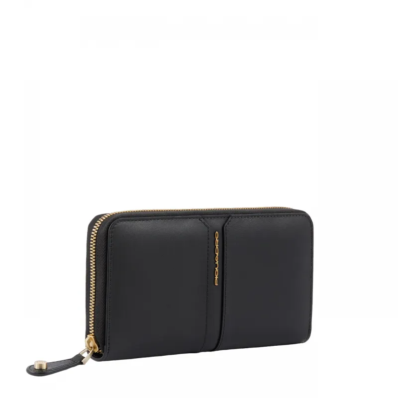 Portafogli donna in pelle con zip Piquadro Ray nero 2