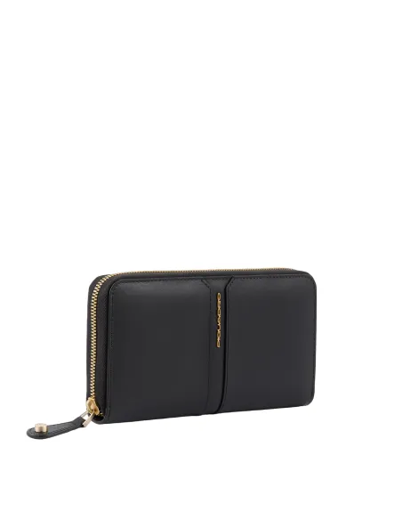 Portafogli donna in pelle con zip Piquadro Ray nero