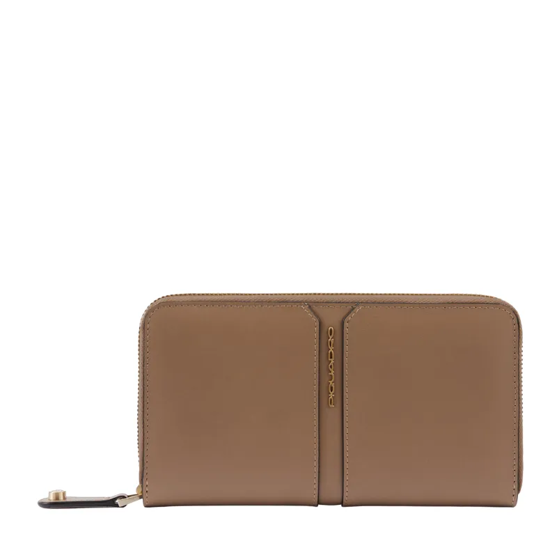 Portafogli donna in pelle con zip Piquadro Ray, beige