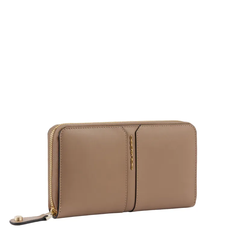 Portafogli donna in pelle con zip Piquadro Ray, beige 2