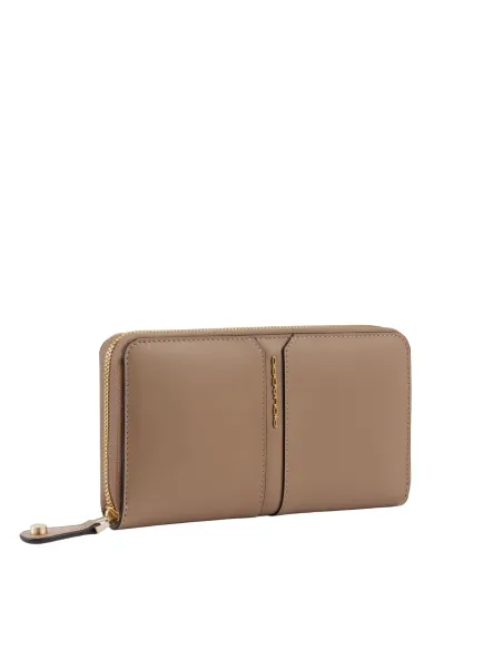Portafogli donna in pelle con zip Piquadro Ray, beige