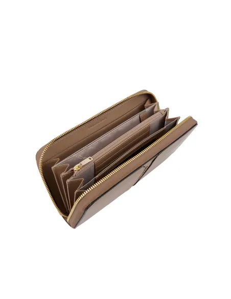 Portafogli donna in pelle con zip Piquadro Ray, beige