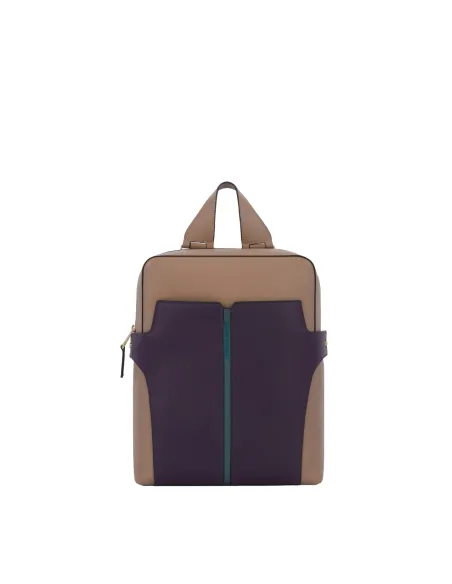 Piquadro Ray leather women's IPad backpack, beige-purple