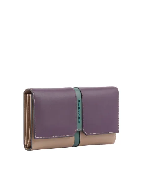 Piquadro Ray Damenledergeldbörse mit Smartphone-Fach, beige-violett