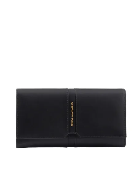 Piquadro Ray Damenledergeldbörse mit Smartphone-Fach, schwarz