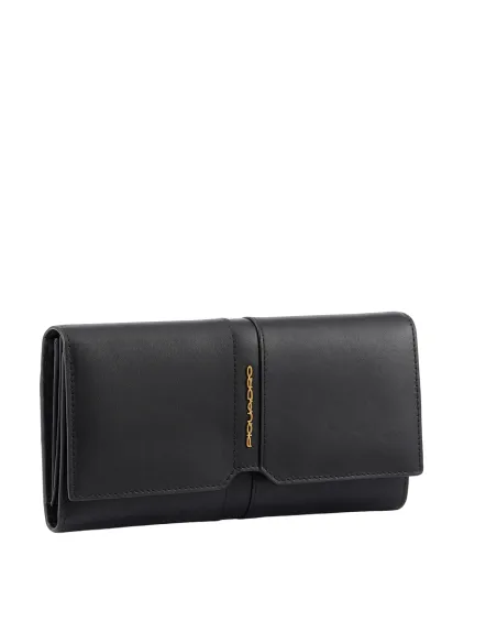 Piquadro Ray Damenledergeldbörse mit Smartphone-Fach, schwarz