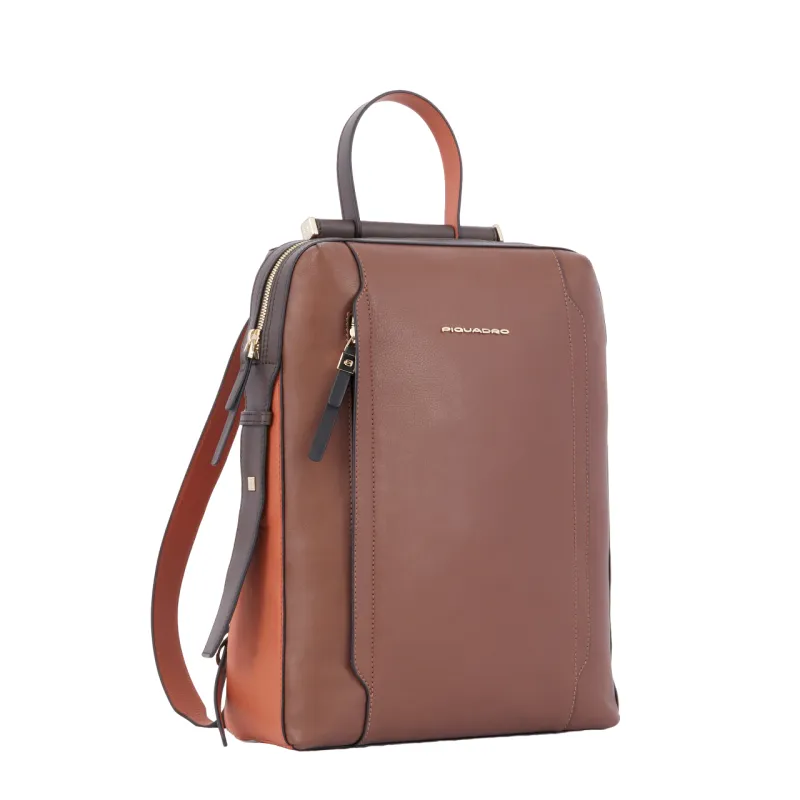 Zaino in pelle Piquadro Circle, marrone-arancio 2