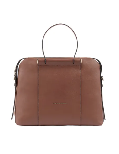 Borsa donna in pelle con due manici Circle, marrone-arancio