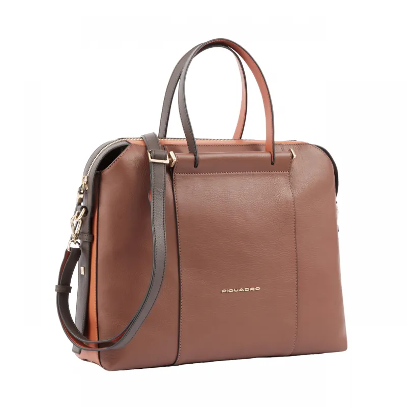 Borsa donna in pelle con due manici Circle, marrone-arancio 2