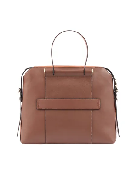 Borsa donna in pelle con due manici Circle, marrone-arancio