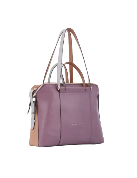 Borsa donna due manici in pelle Piquadro Circle, viola-marrone