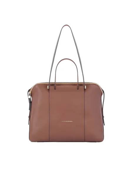 Borsa donna due manici in pelle Piquadro Circle, marrone-arancio