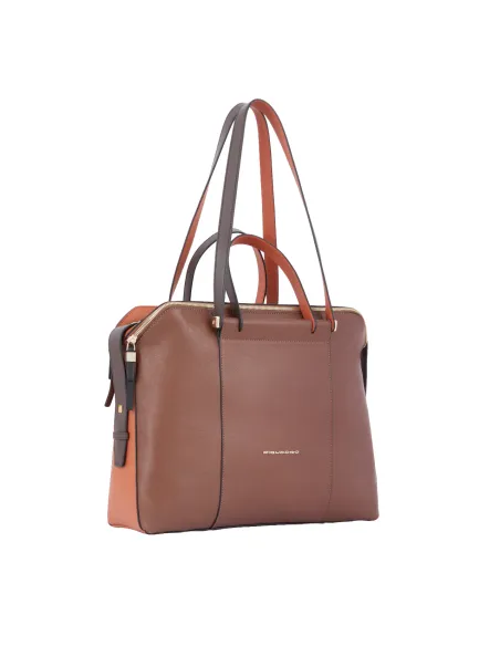 Borsa donna due manici in pelle Piquadro Circle, marrone-arancio