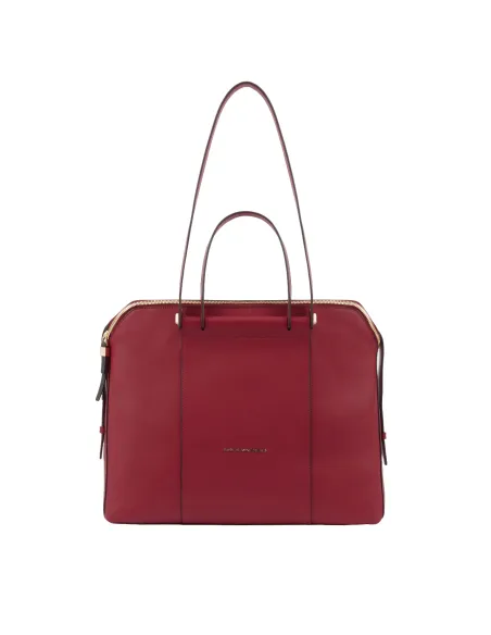 Borsa donna due manici in pelle Piquadro Circle, rosso scuro