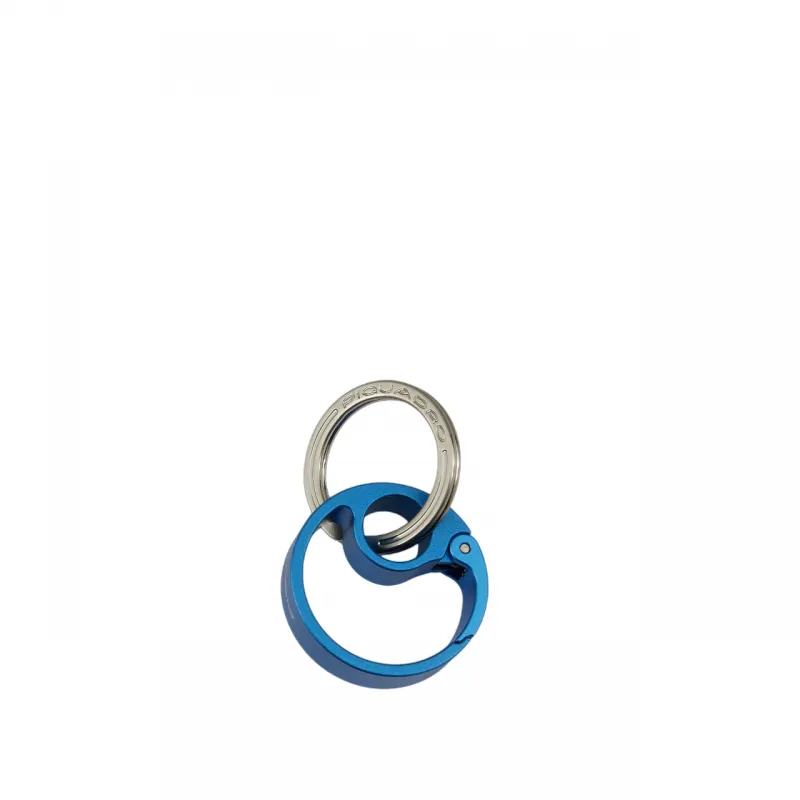 Piquadro round metal key ring with snap hook, Blue 2