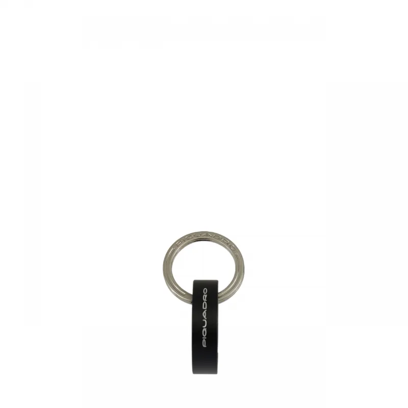 Piquadro round metal key ring with snap hook, black