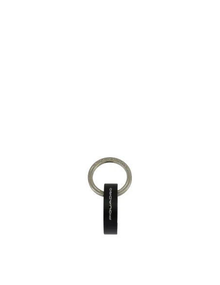 Piquadro round metal key ring with snap hook, black